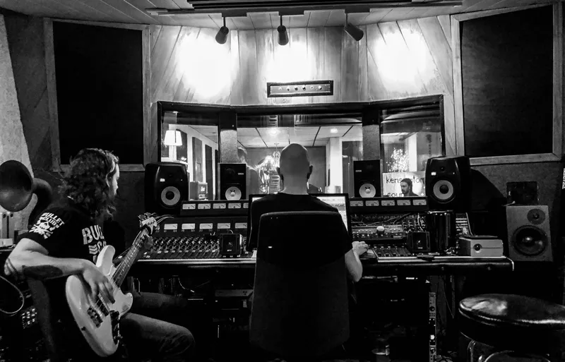 Recording session in the console room at Kensington Sound